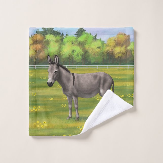 Cute Donkey Grey Burro In Pasture Bath Towel Set (Wash Cloth)