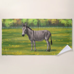 Cute Donkey Grey Burro In Pasture Beach Towel