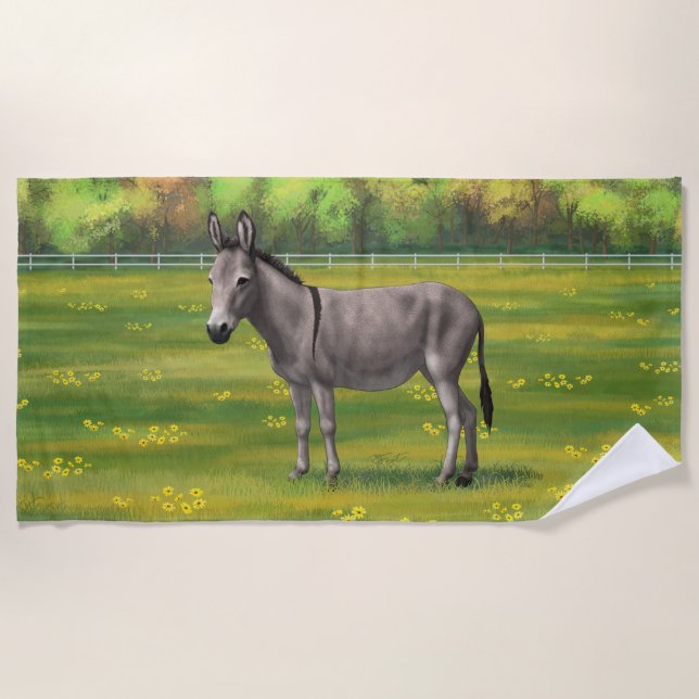 Cute Donkey Grey Burro In Pasture Beach Towel (Front)