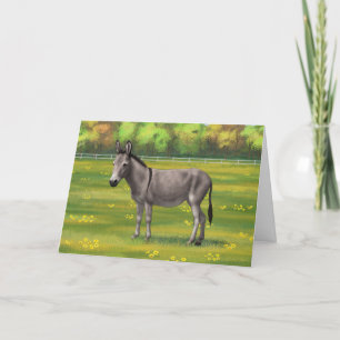 Cute Donkey Grey Burro In Pasture Card