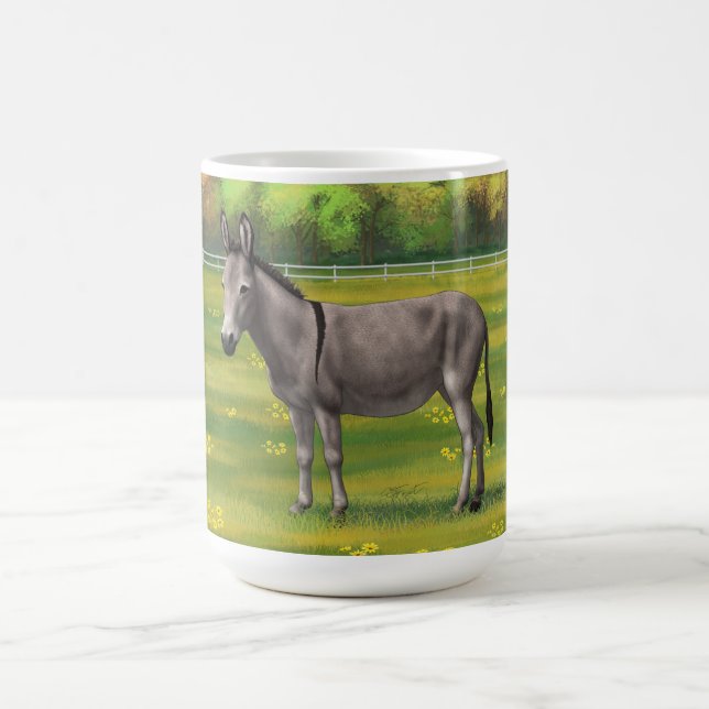 Cute Donkey Grey Burro In Pasture Coffee Mug (Center)