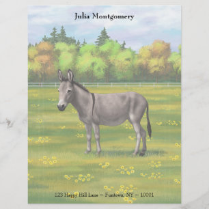 Cute Donkey Grey Burro In Pasture Custom Letterhead