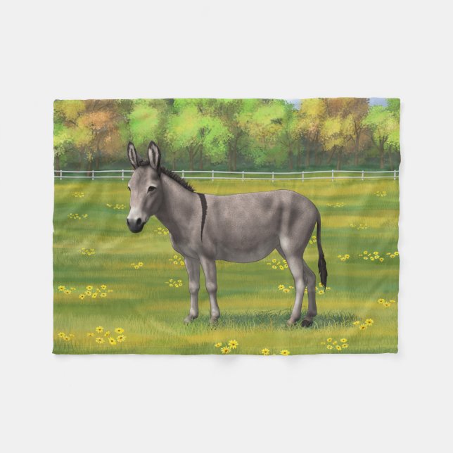 Cute Donkey Grey Burro In Pasture Fleece Blanket (Front (Horizontal))