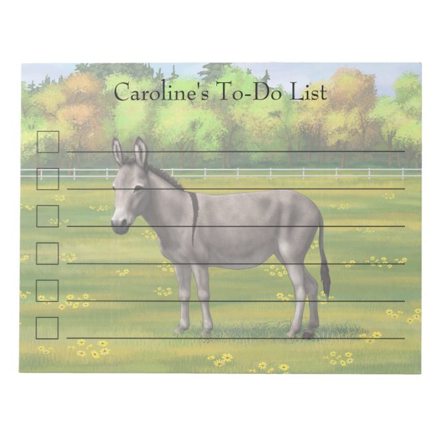 Cute Donkey Grey Burro In Pasture Notepad (Front)