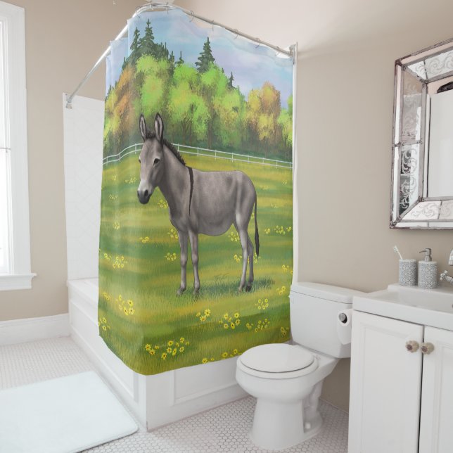 Cute Donkey Grey Burro In Pasture Shower Curtain (In Situ)