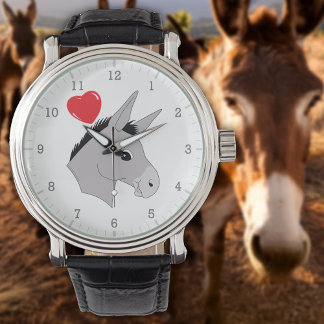 Cute Donkey Head Red Heart Watch