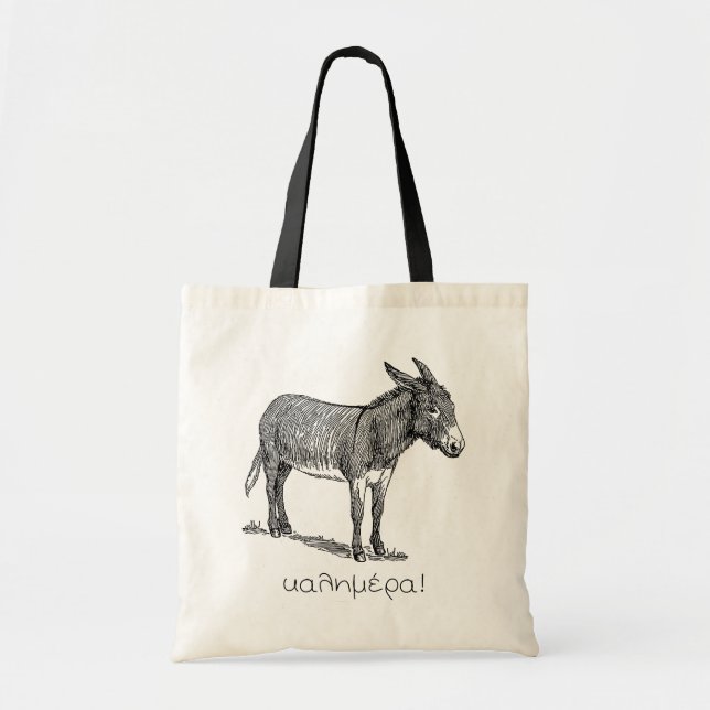Cute Donkey & 'Kalimera' (good morning) in Greek Tote Bag (Front)