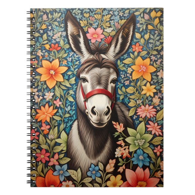 Cute Donkey On Colourful Floral Background Notebook (Front)