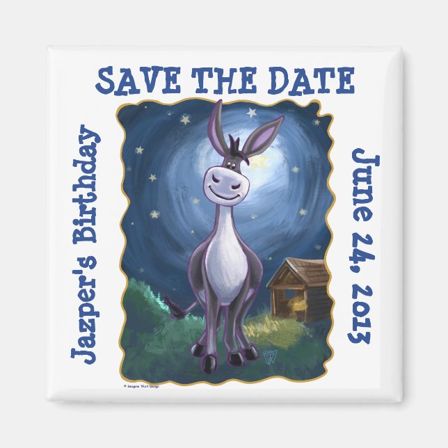 Cute Donkey Party Centre Save the Date Fridge Magn Magnet (Front)