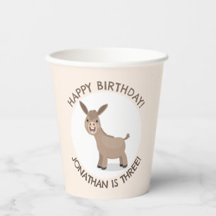 Cute donkey personalised cartoon birthday paper cups