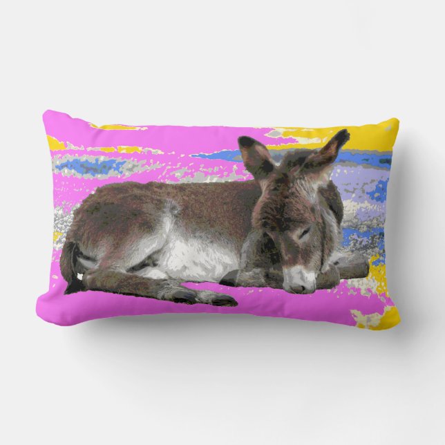Cute donkey pink and yellow lumbar cushion (Front)