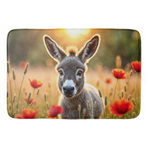 Cute donkey red poppies adorable animal art bath mat