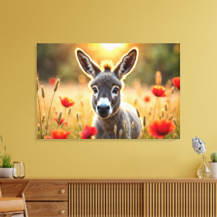 Cute donkey red poppies adorable animal art canvas print