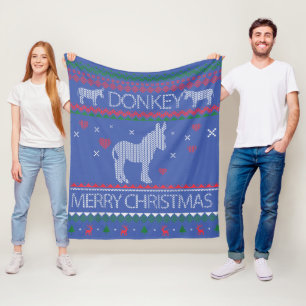 Cute Donkey Ugly Sweater Christmas Holiday Winter Fleece Blanket