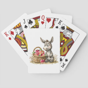Cute Donkey With Apples Playing Cards