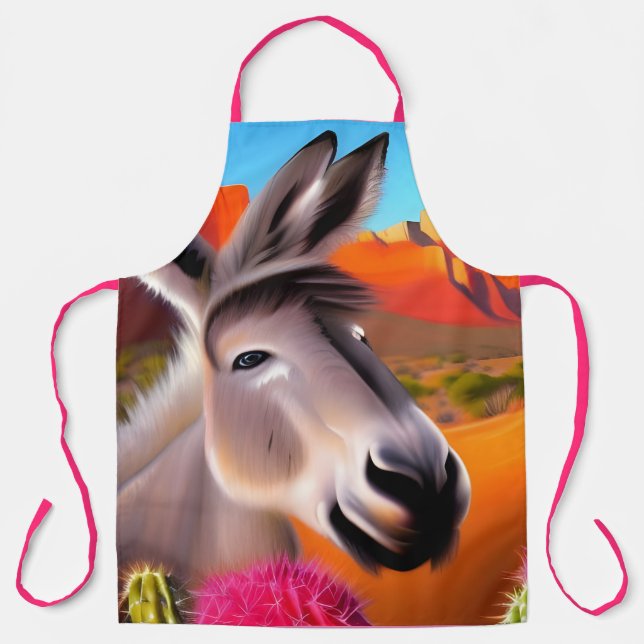  Cute Donkey with flowering cactus Apron (Front)
