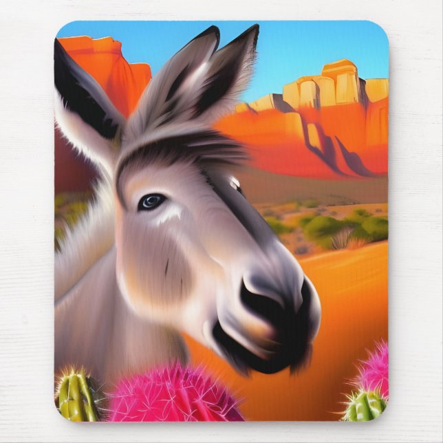  Cute Donkey with flowering cactus   Mouse Pad (Front)