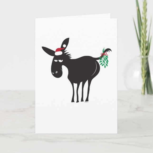 Cute Donkey with Mistletoe Merry Kissmyass Holiday Card (Front)