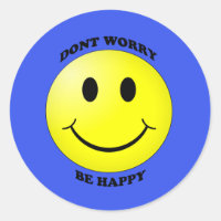 Cute Don't Worry Be Happy Smiley Face Blue Sticker