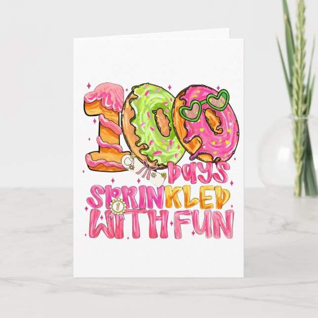 Cute Donut 100 Days Sprinkled With Fun School Card (Front)