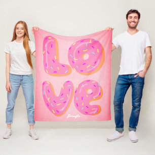 Cute donut lover cartoon love pink personalized fleece blanket