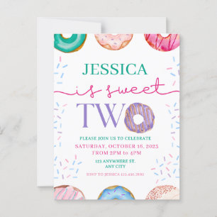 Cute Donut Party Sweet two 2nd birthday Postcard
