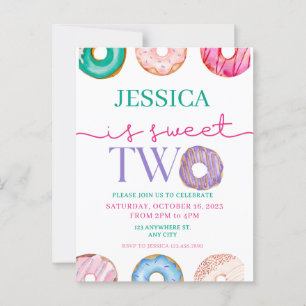 Cute Donut Party Sweet two 2nd birthday Postcard