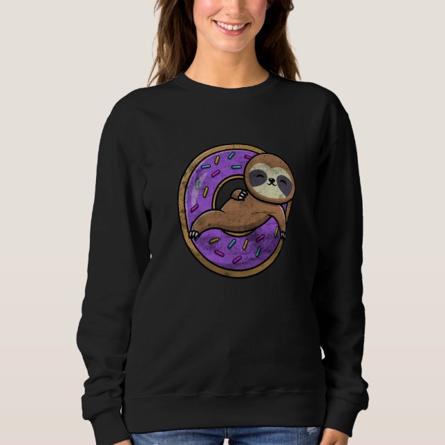 Cute Donut Sloth On Doughnut Animal Sloths Men Wom Sweatshirt (Front)