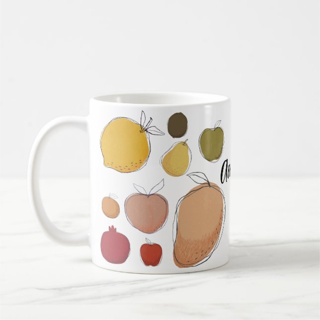 Cute doodle art fruits  collection (PERSONALIZE) Coffee Mug (Left)