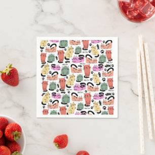 Cute Doodle Cats And Paw Prints Napkin