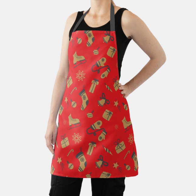 Cute Doodle Christmas Pattern Apron (Insitu)