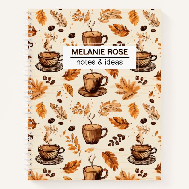 Cute Doodle Coffee Pattern| Custom Spiral Notebook (Front)