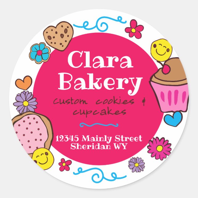 Cute doodle cookies cupcake baking bakery classic round sticker (Front)