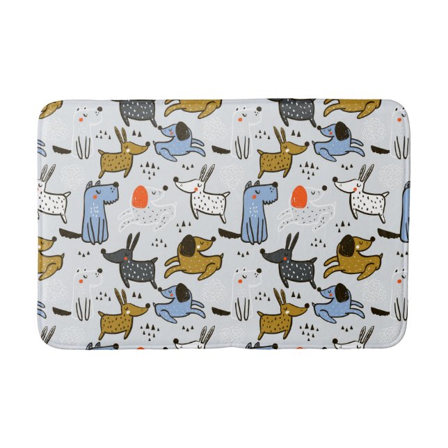 Cute Doodle Dog Pattern Bath Mat (Front)