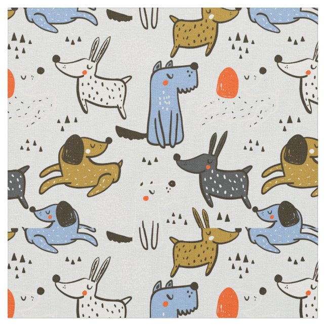 Cute Doodle Dog Pattern Fabric (Close Up)