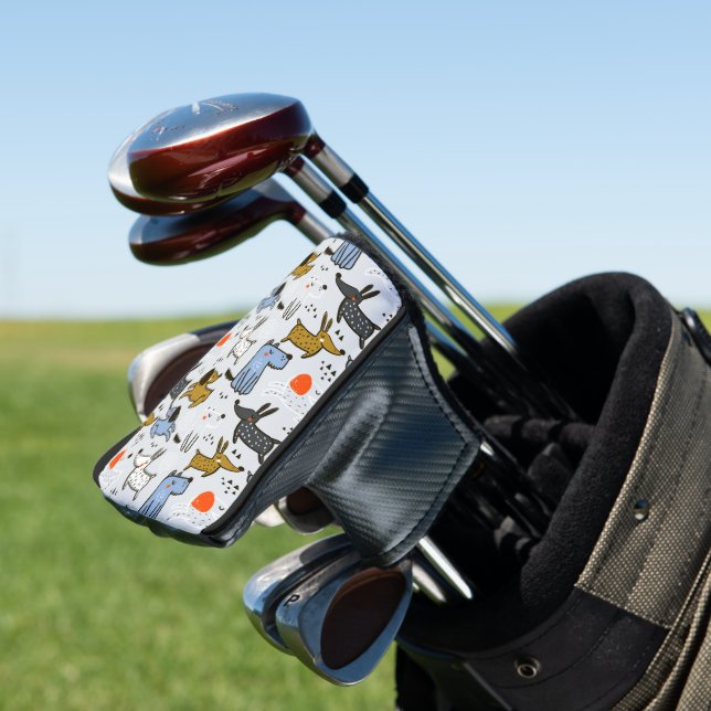 Cute Doodle Dog Pattern Golf Head Cover (In Situ)