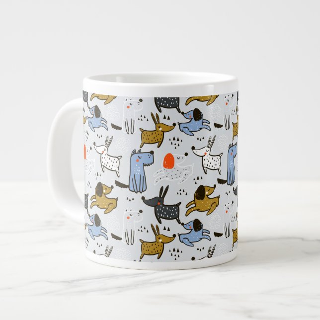 Cute Doodle Dog Pattern Large Coffee Mug (Front Left)