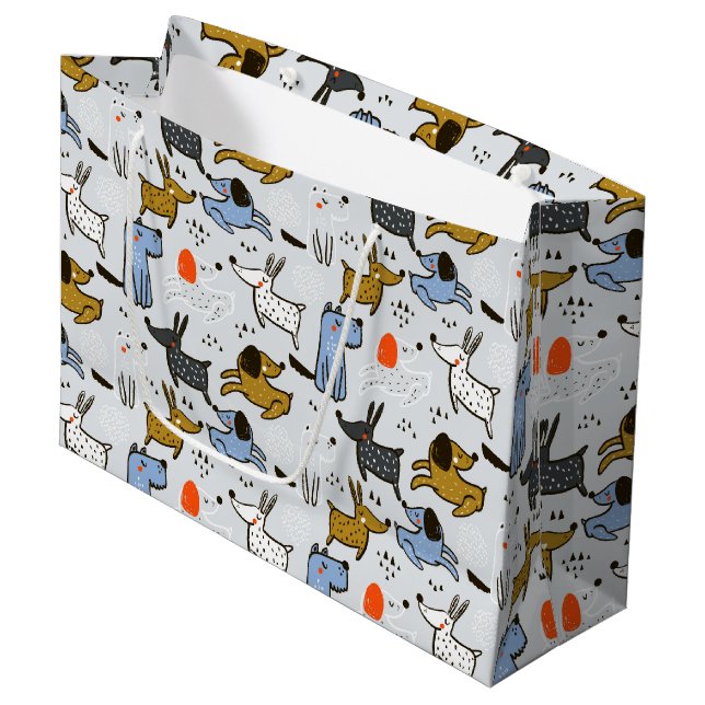 Cute Doodle Dog Pattern Large Gift Bag (Front Angled)