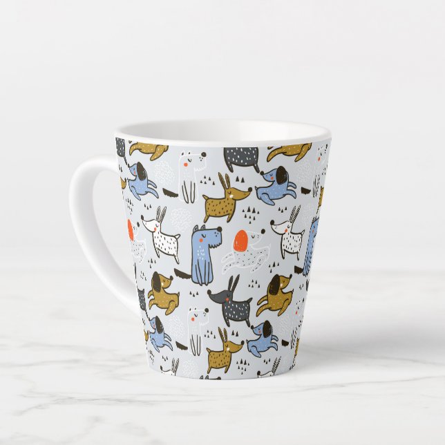 Cute Doodle Dog Pattern Latte Mug (Left Angle)