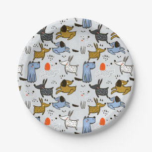 Cute Doodle Dog Pattern Paper Plate