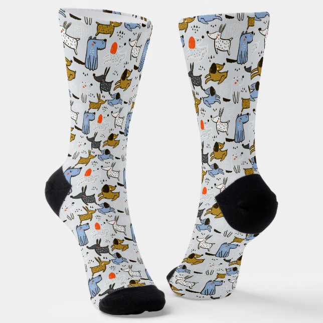 Cute Doodle Dog Pattern Socks (Angled)