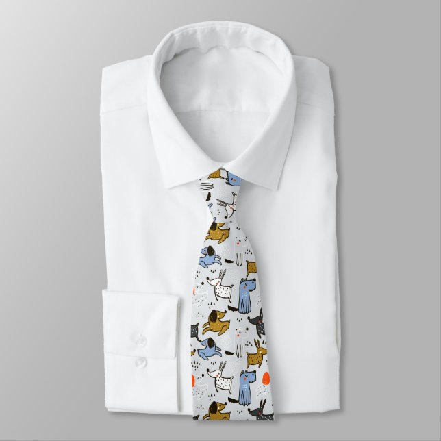 Cute Doodle Dog Pattern Tie (Tied)