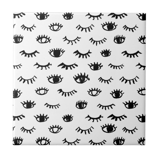 Cute Doodle Eyelash Pattern Ceramic Tile (Front)