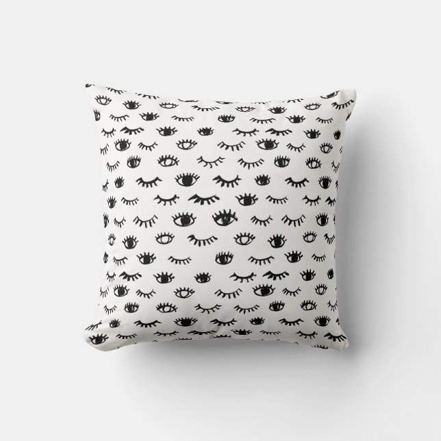 Cute Doodle Eyelash Pattern Cushion (Front)