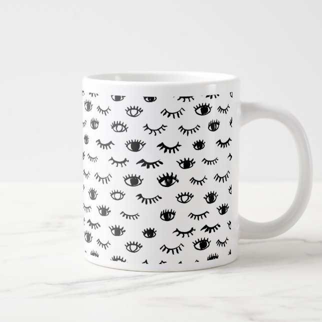 Cute Doodle Eyelash Pattern Large Coffee Mug (Right)