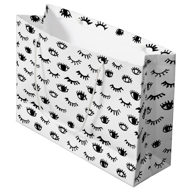 Cute Doodle Eyelash Pattern Large Gift Bag (Front Angled)