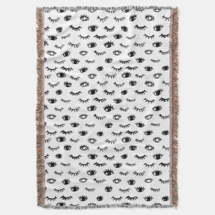 Cute Doodle Eyelash Pattern Throw Blanket