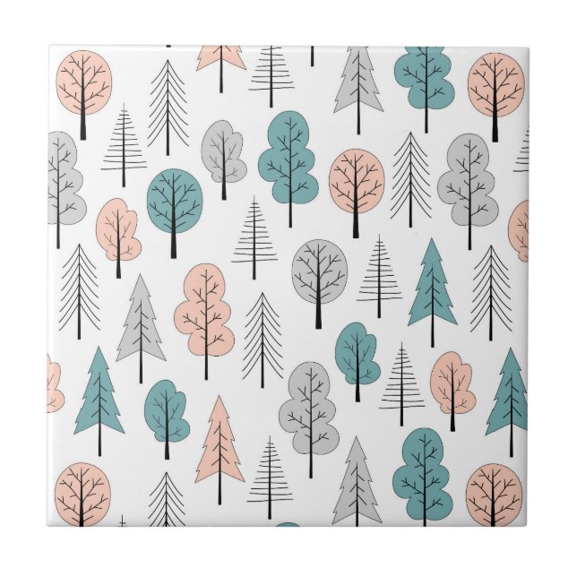 Cute Doodle Forest Pattern Ceramic Tile (Front)