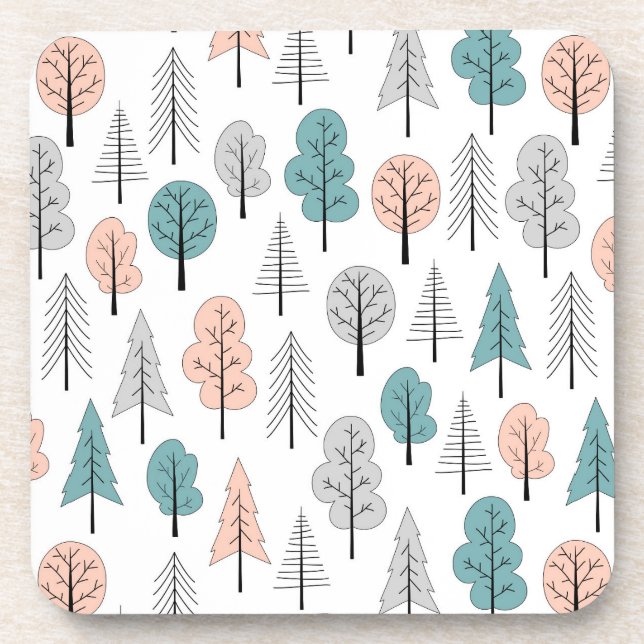 Cute Doodle Forest Pattern Coaster (Front)