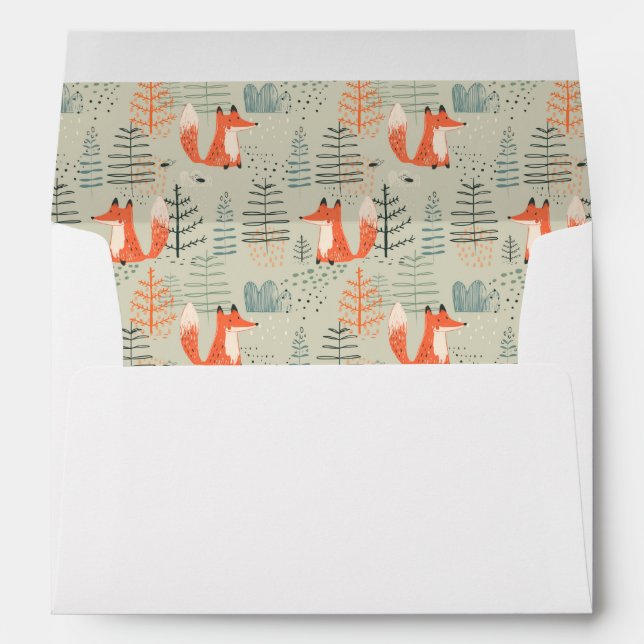 Cute Doodle Fox Forest Woodland Pattern Envelope (Back (Bottom))
